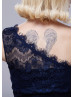 One Shoulder Navy Blue Lace Chiffon Long Bridesmaid Dress